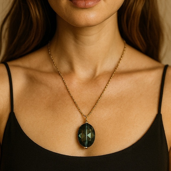 LUXURY CHOKER NECKLACE DAINTY GOLD VERMEIL SMOKY QUARTZ PENDANT NEW NEUTRAL Y2K - Picture 1 of 8